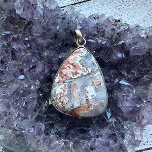 Laguna Lace Agate Teardrop 925 Sterling Silver Pendant Pink Peach coral Neutral